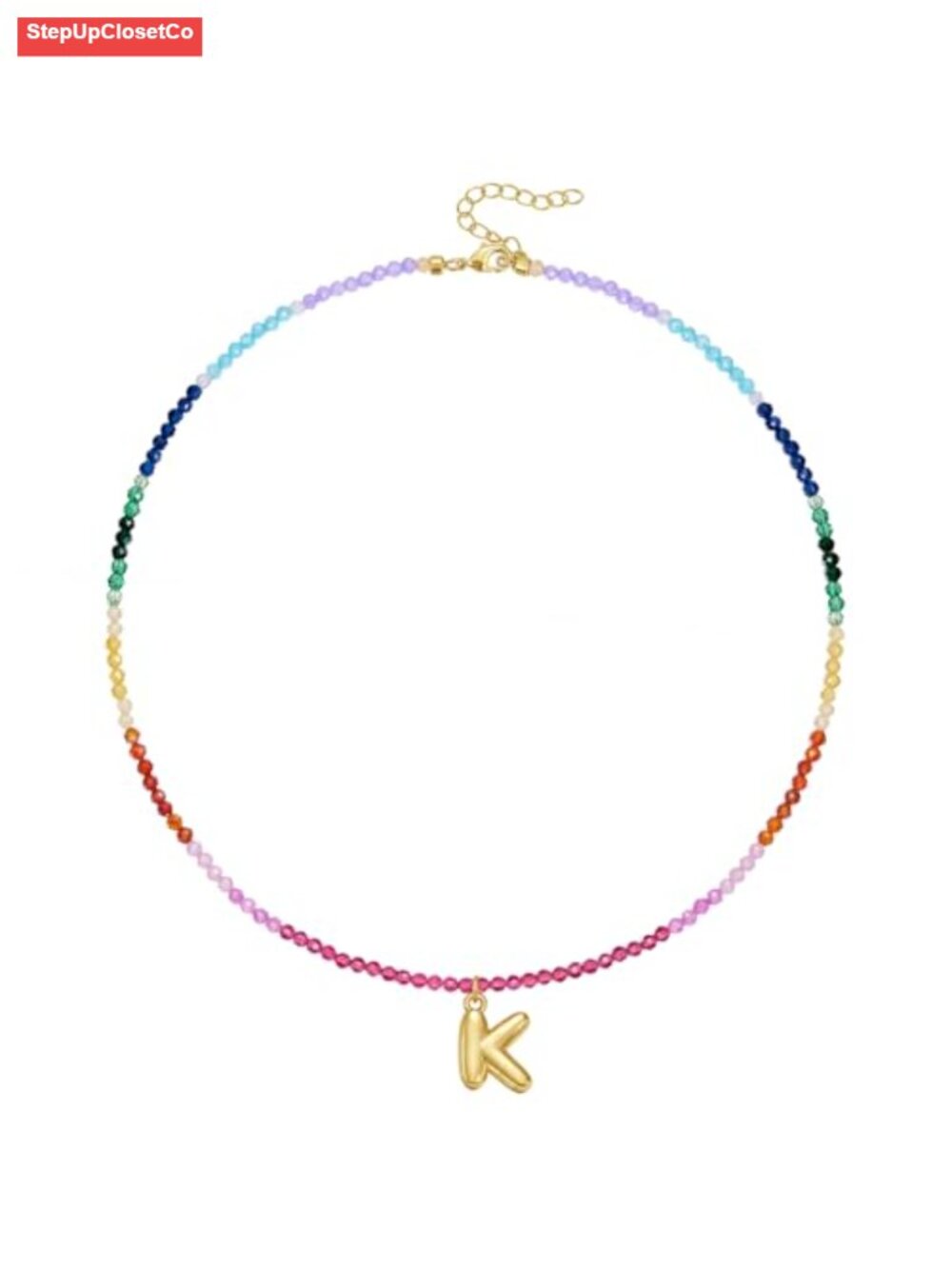 14K Gold Plated Beaded Initial Choker Necklace, Bubble Letter Pendant,